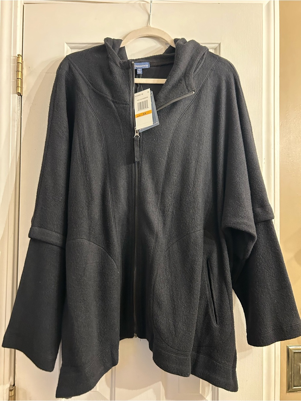 Democracy Black Hooded Zip-Up Trench Jacket Black 3X
